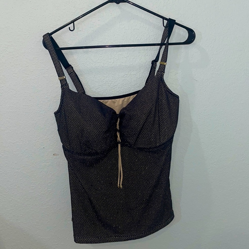 black sparkly swimwear top. soft on the skin